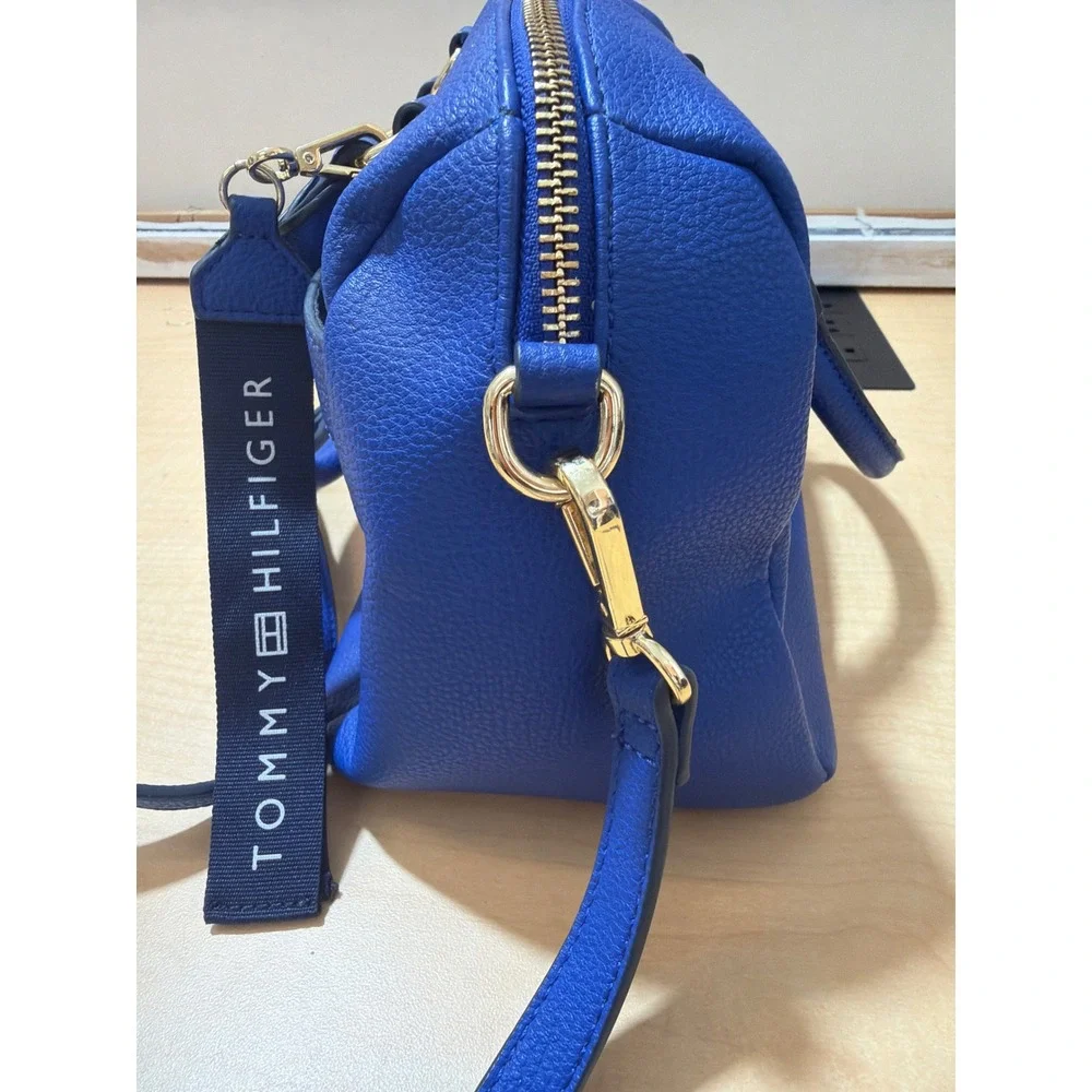 Tommy Hilfiger Blue Pebbled Satchel Crossbody Bag Gold Hardware Handbag